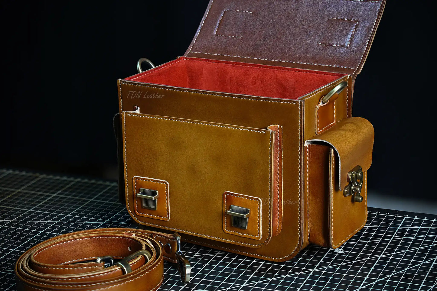 Handmade brown leather camera bag – satchel design