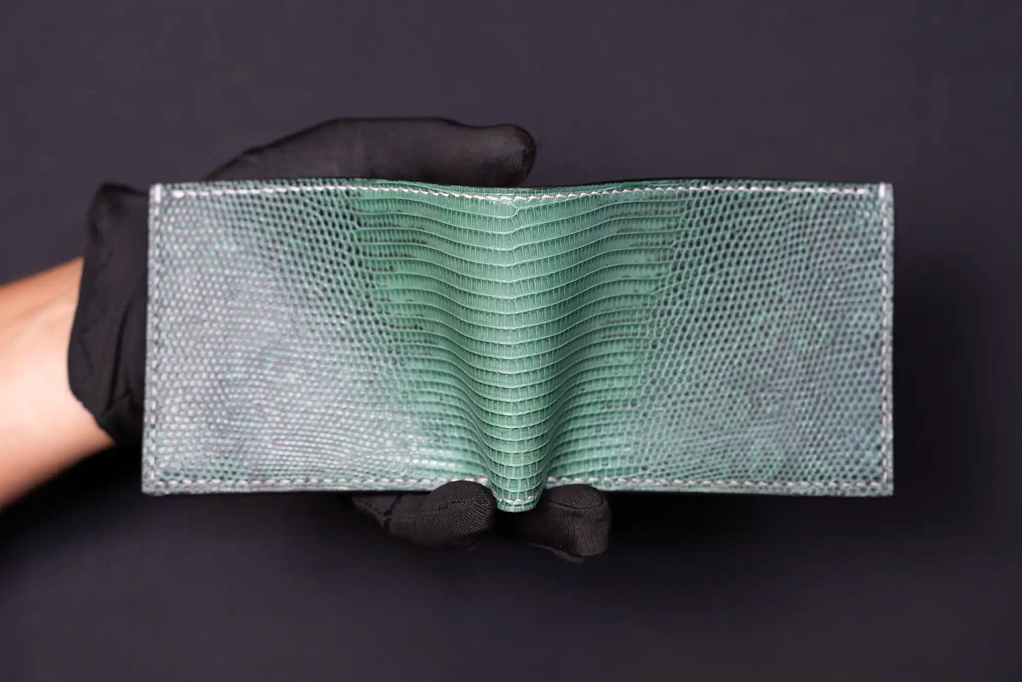 Load video: Handcrafted lizard leather wallet