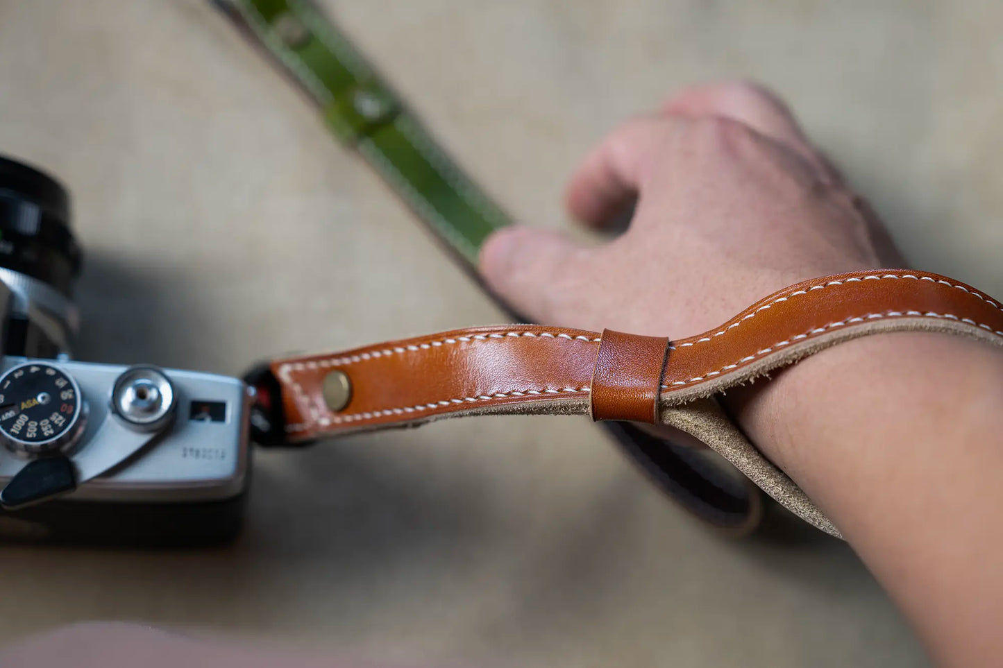 Handmade leather camera wrist strap